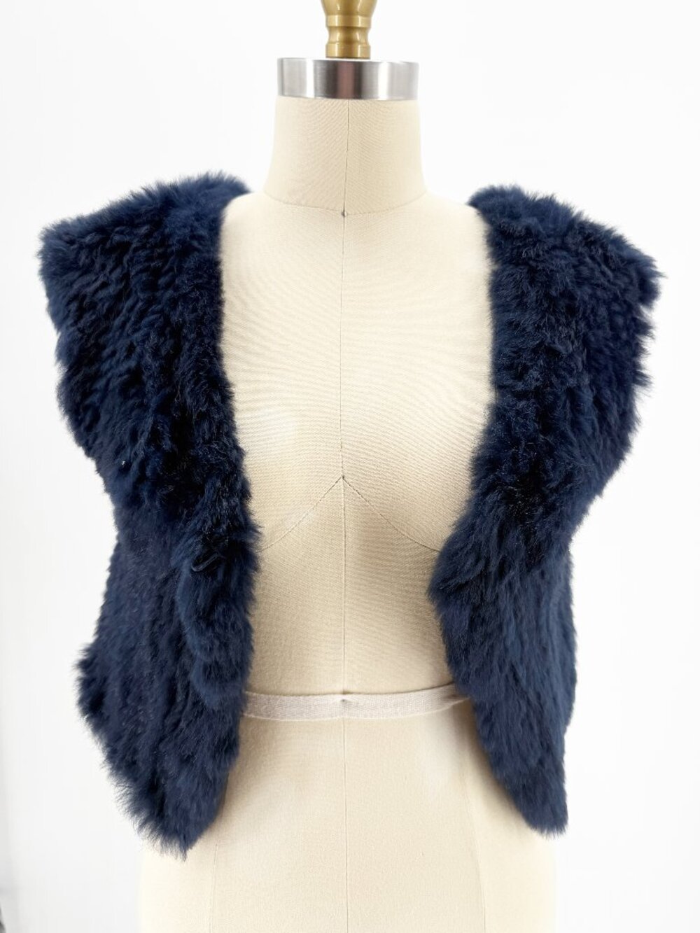 FLANNEL Navy Rabbit Fur Bolero Vest 1/S